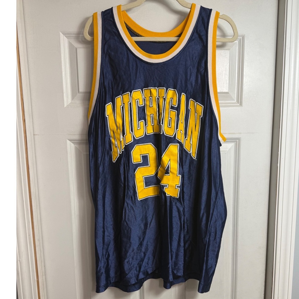 Vtg Dodger Michigan Wolverines 24 Basketball Jersey Navy Blue Mens XXL USA